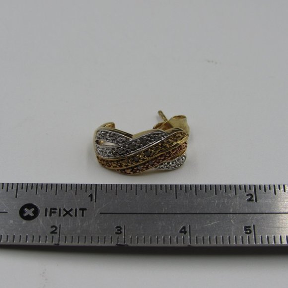 Sterling Silver Tri Color Diamond Stud Earrings - Picture 4 of 5